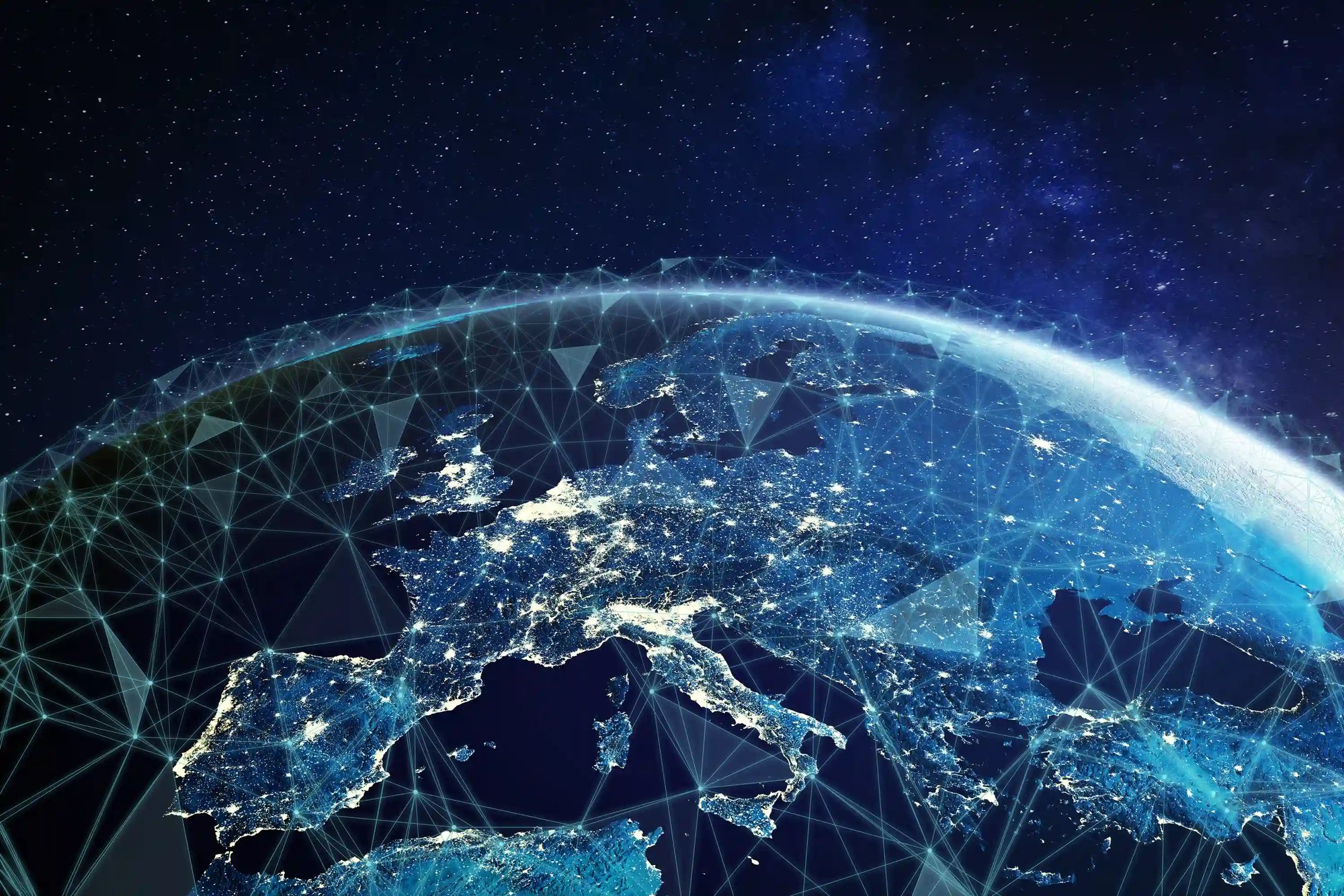 Graphic representation of Europe with digital activity and protection