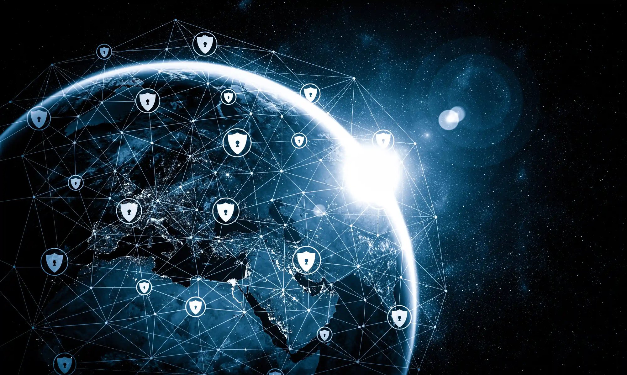 Visualization of protected cyber security grid around the planet