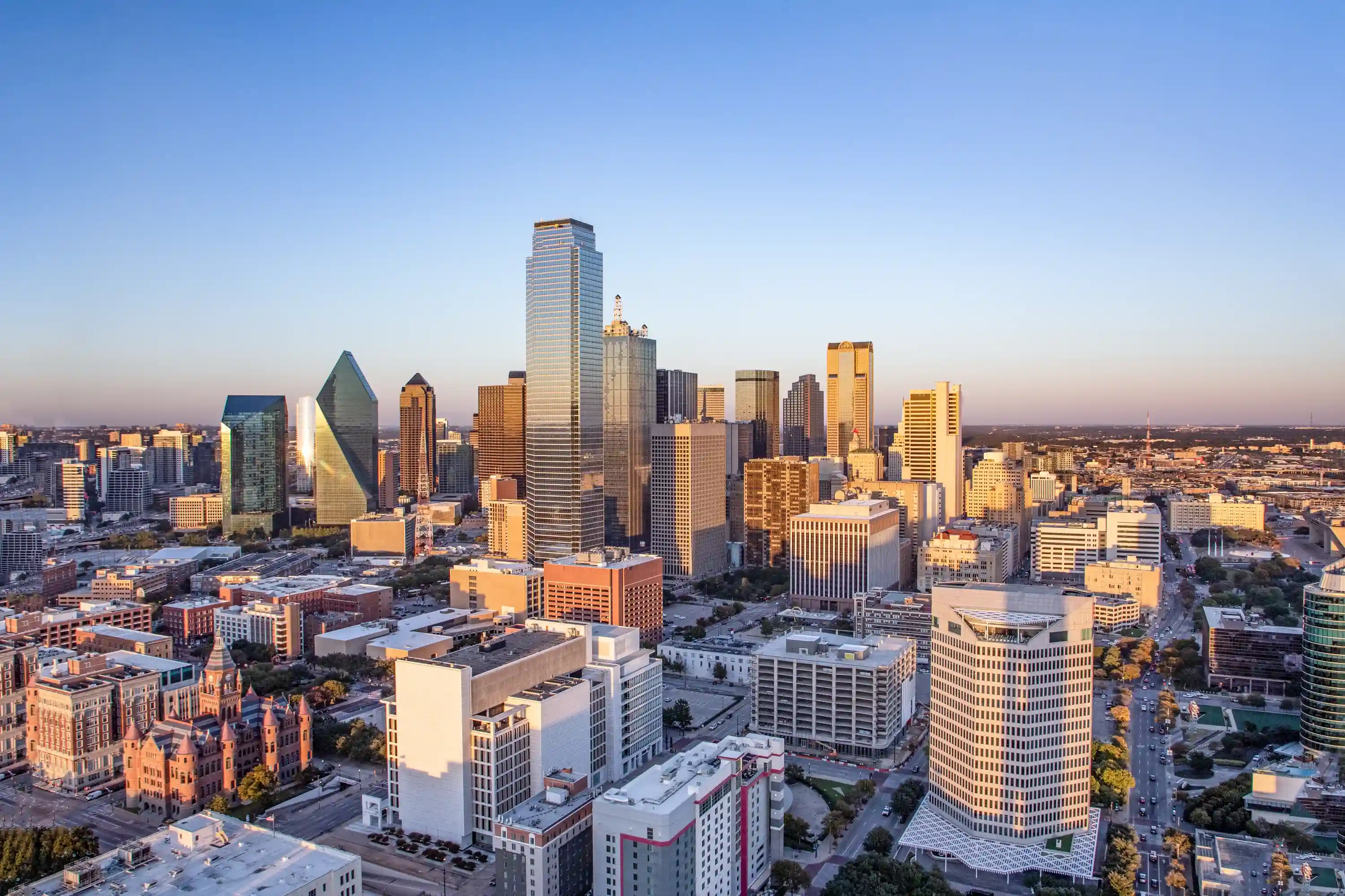 Dallas Texas skyline with blue sky