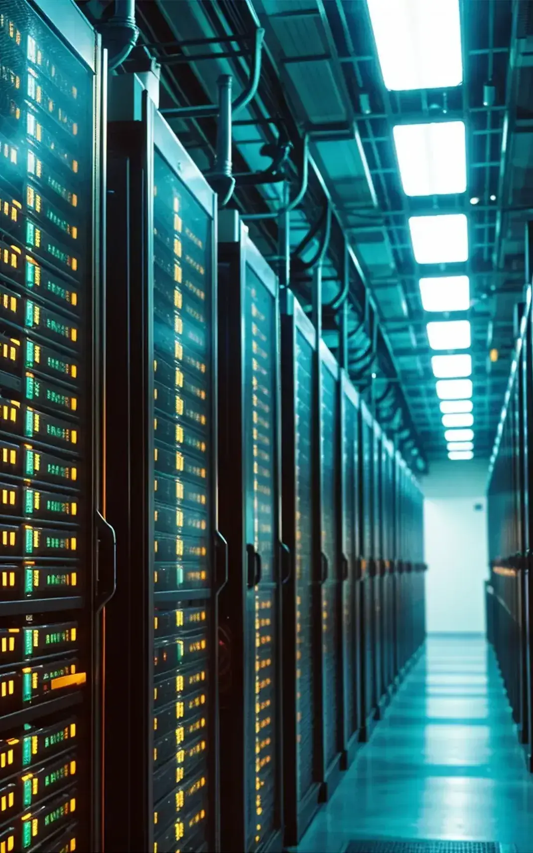 Data banks with colourful lights along a corridor-1