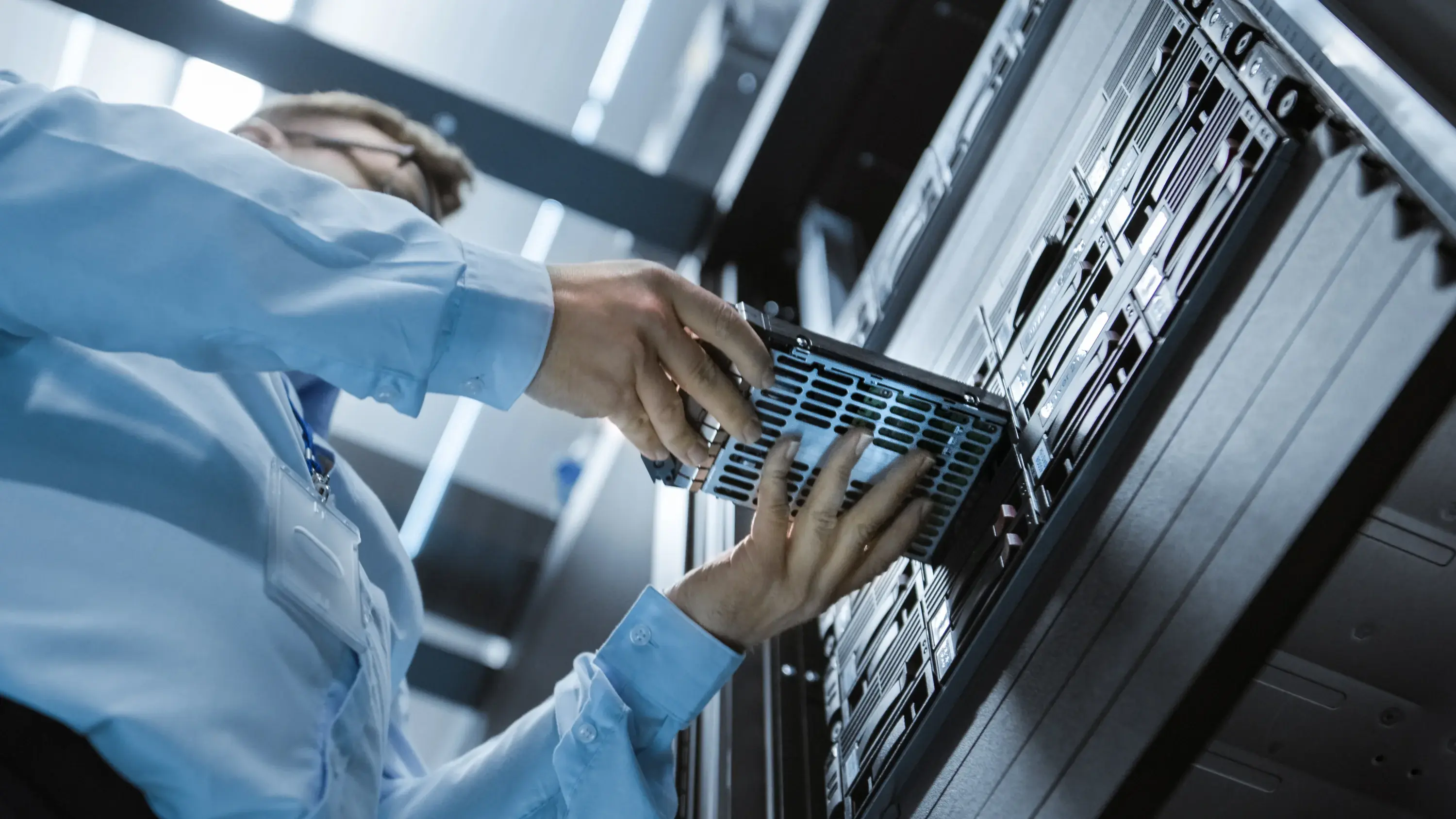 Data professional changing a singular data drive