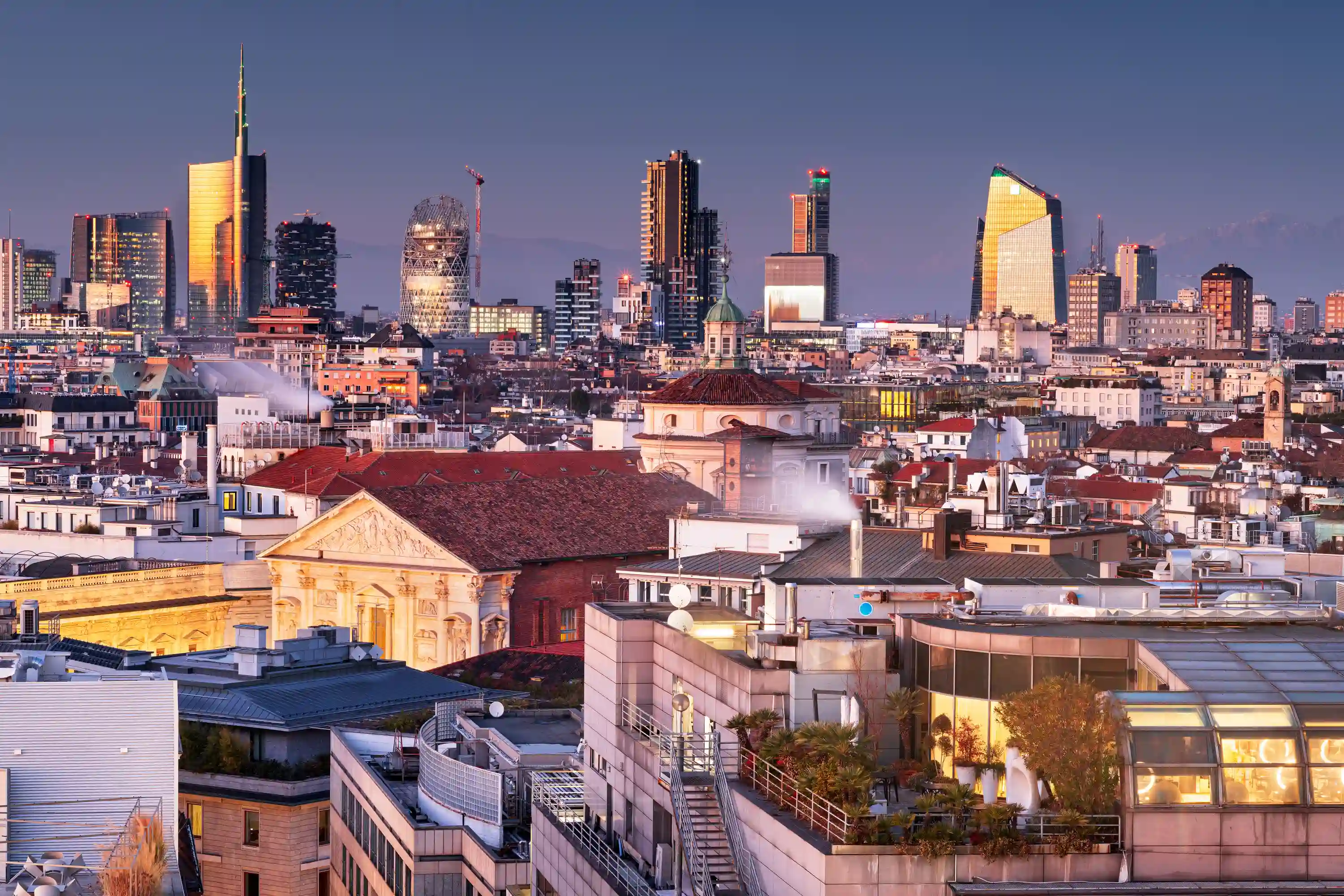 Milan Italy, across the suburbs to the main city on the horizon